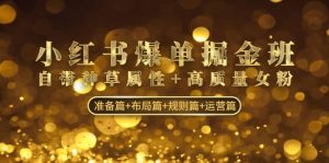 小红书爆单掘金班：自带种草属性+高质量女粉 准备篇+布局篇+规则篇+运营篇-课界网