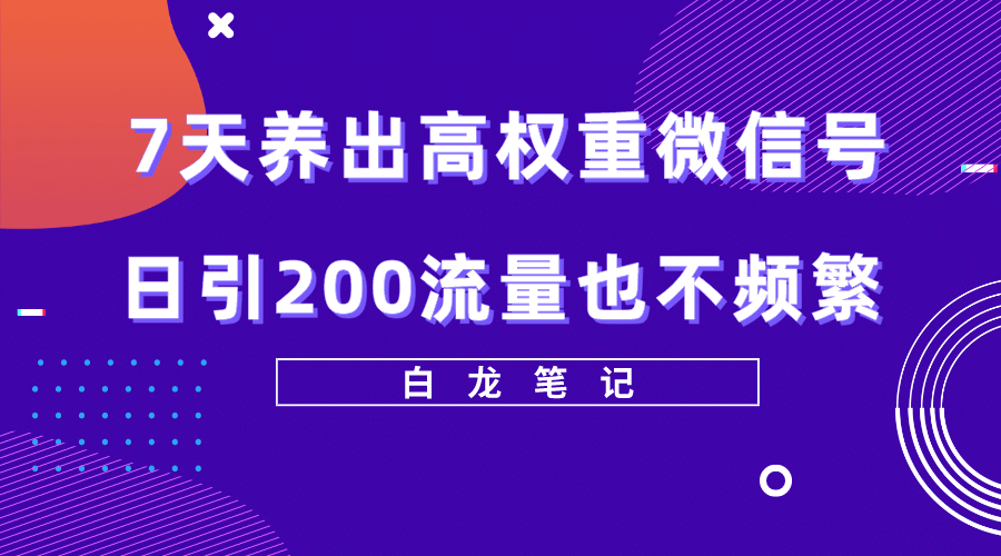 7天养出高权重微信号，日引200流量也不频繁，方法价值3680元-课界网
