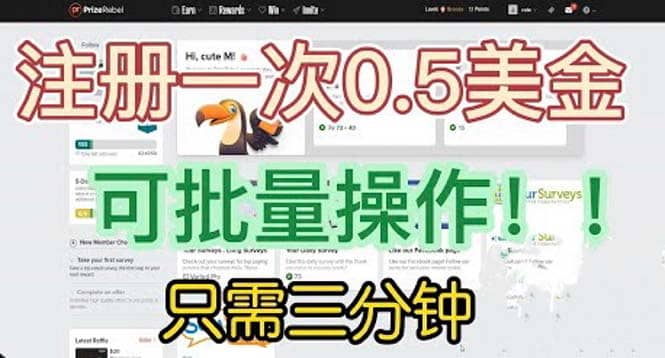 国外项目注册一次0.5美金 只需三分钟无脑操作 可批量放大 小白工作室福利-课界网