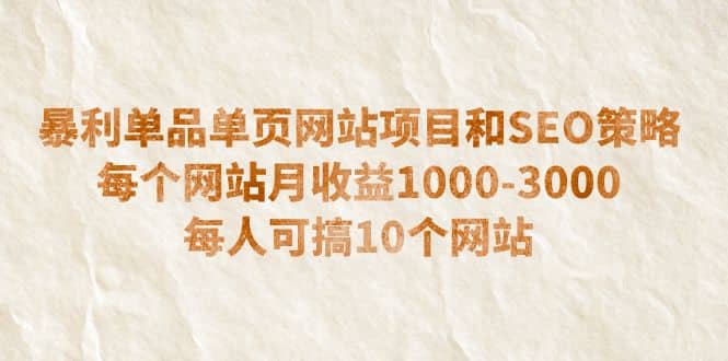 暴利单品单页网站项目和SEO策略 每个网站月收益1000-3000 每人可搞10个-课界网