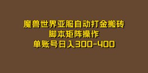 魔兽世界亚服自动打金搬砖，脚本矩阵操作，单账号日入300-400-课界网