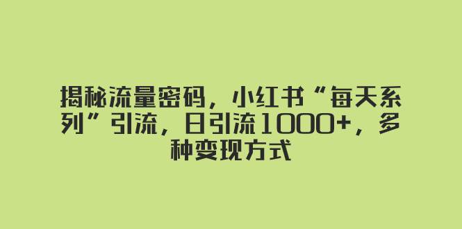 揭秘流量密码，小红书“每天系列”引流，日引流1000+，多种变现方式-课界网