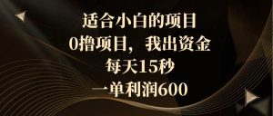 适合小白的项目，0撸项目，我出资金，每天15秒，一单利润600-课界网