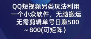 QQ短视频另类玩法，利用一个小众软件，无脑搬运，无需剪辑单号日赚500～…-课界网