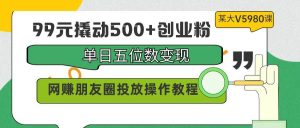 99元撬动500+创业粉，单日五位数变现，网赚朋友圈投放操作教程价值5980！-课界网