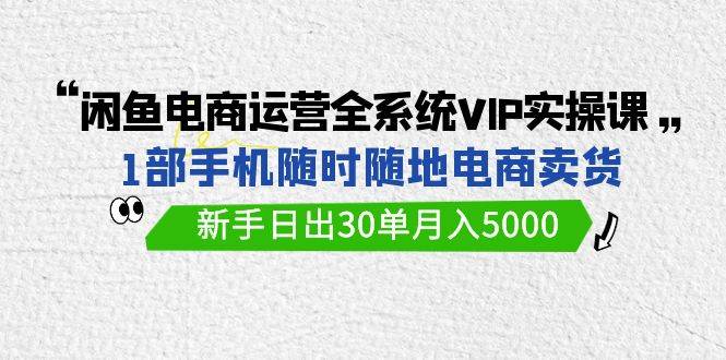 闲鱼电商运营全系统VIP实战课，1部手机随时随地卖货，新手日出30单月入5000-课界网