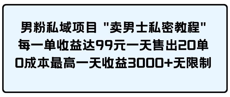 男粉私域项目 卖男士私密教程 每一单收益达99元一天售出20单-课界网