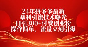 24年拼多多最新暴利引流技术曝光，日引300+付费创业粉，操作简单，流量…-课界网