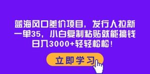 蓝海风口差价项目，发行人拉新，一单35，小白复制粘贴就能搞钱！日入3000+轻轻松松-课界网