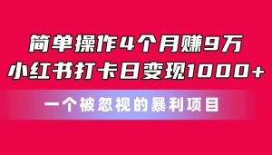 简单操作4个月赚9万！小红书打卡日变现1000+！一个被忽视的暴力项目-课界网