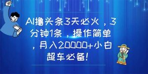 AI撸头条3天必火，3分钟1条，操作简单，月入20000+小白超车必备！-课界网