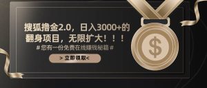 搜狐撸金2.0日入3000+，可无限扩大的翻身项目-课界网