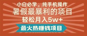 小白必学，纯手机操作，暑假最暴利的项目轻松月入5w+最火热赚钱项目-课界网