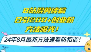 B站混剪读稿日引200+创业粉方法4.0曝光，24年8月最新方法Ai一键操作 速…-课界网