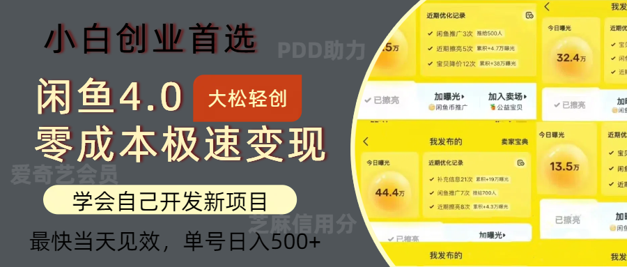 闲鱼0成本极速变现项目，多种变现方式，单号日入500+最新玩法-课界网